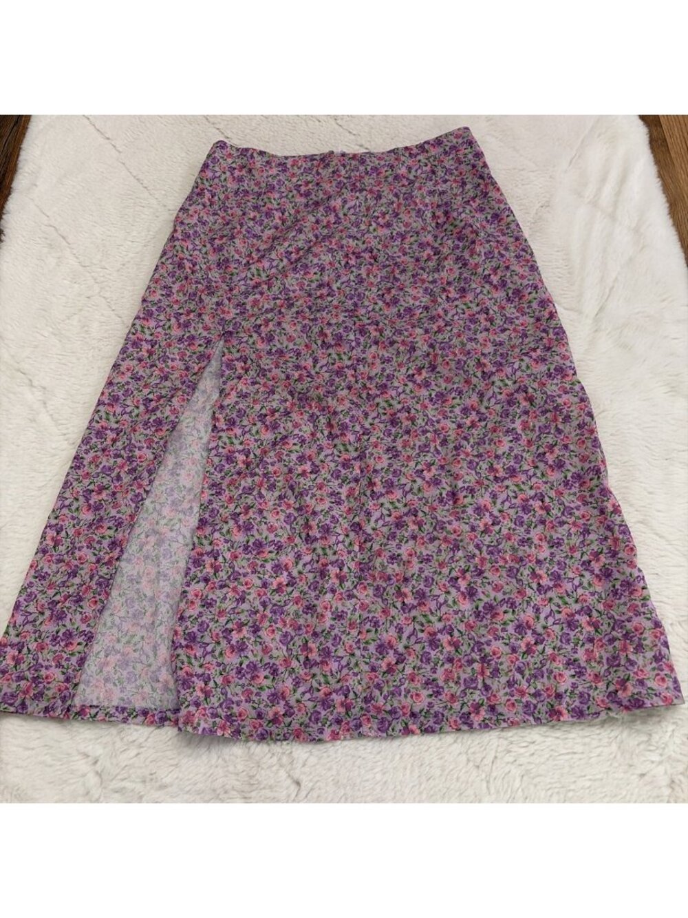 SHEIN Womens XS Boho Floral High Slit Skirt Zip Cottage Core